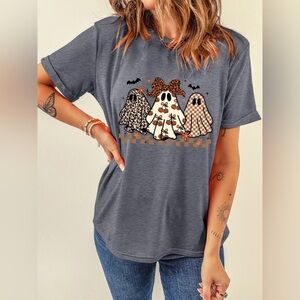 Halloween Ghost Round Neck Casual Tee